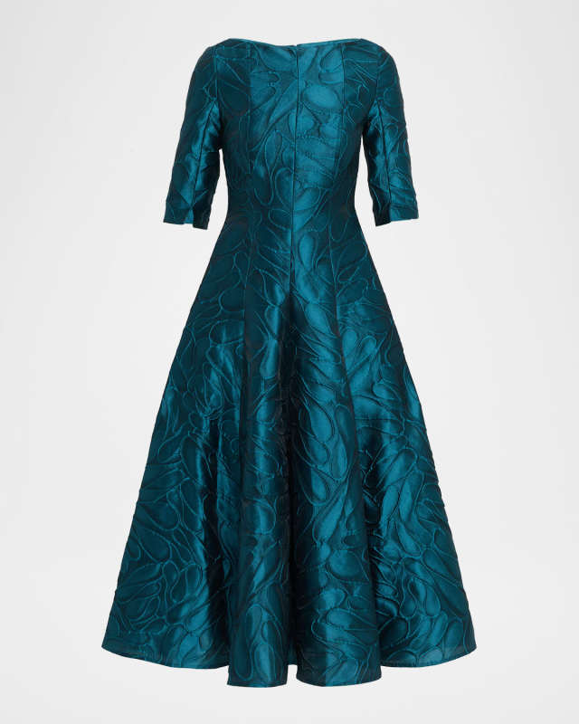 Honeydrop Jacquard Short-Sleeved Midi Dress